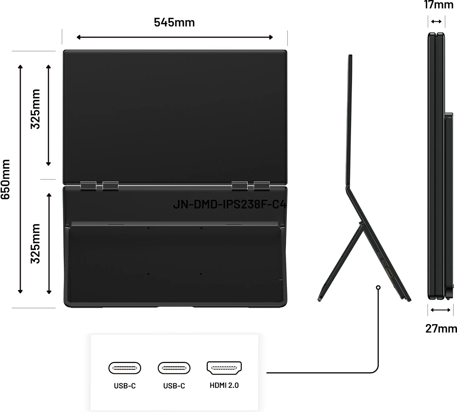 Monitor portativ dy-ekranësh JAPANNEXT JN-DMD-IPS238F-C4, 23.8", IPS, Full HD 1920x1080, 100Hz, i zi