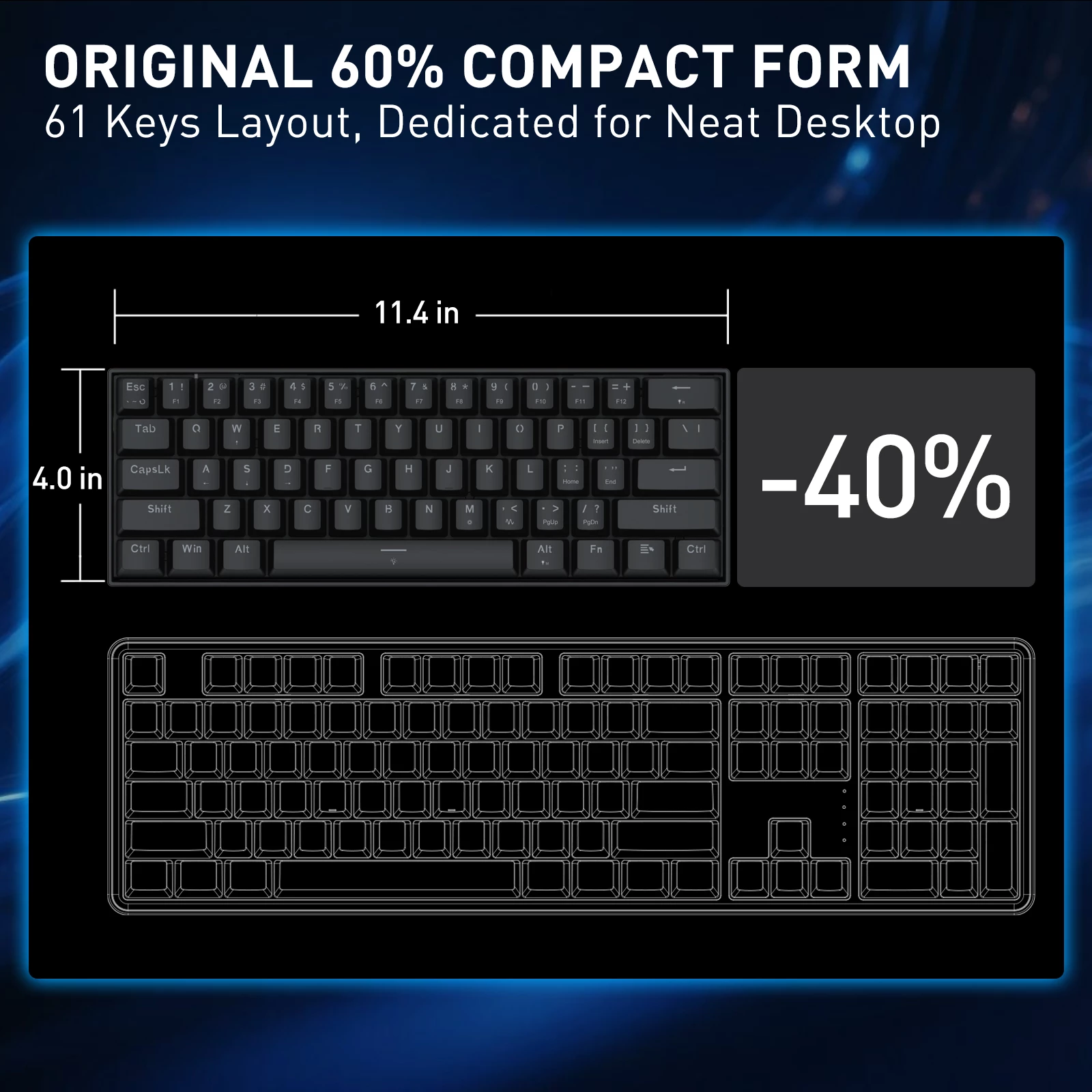 Tastierë me kabllo gaming Redragon Fizz K617RGB-M, 60% 61 taste, Hall Effect magnetike, 8000Hz, RGB, e zezë