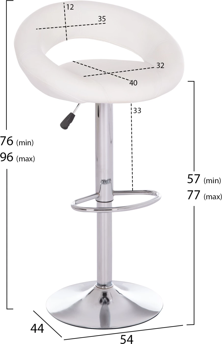 Karrige për bar rrotulluese REA, lëkurë PU e bardhë, me amortizator, 54x47x96cm, set prej 2 copë