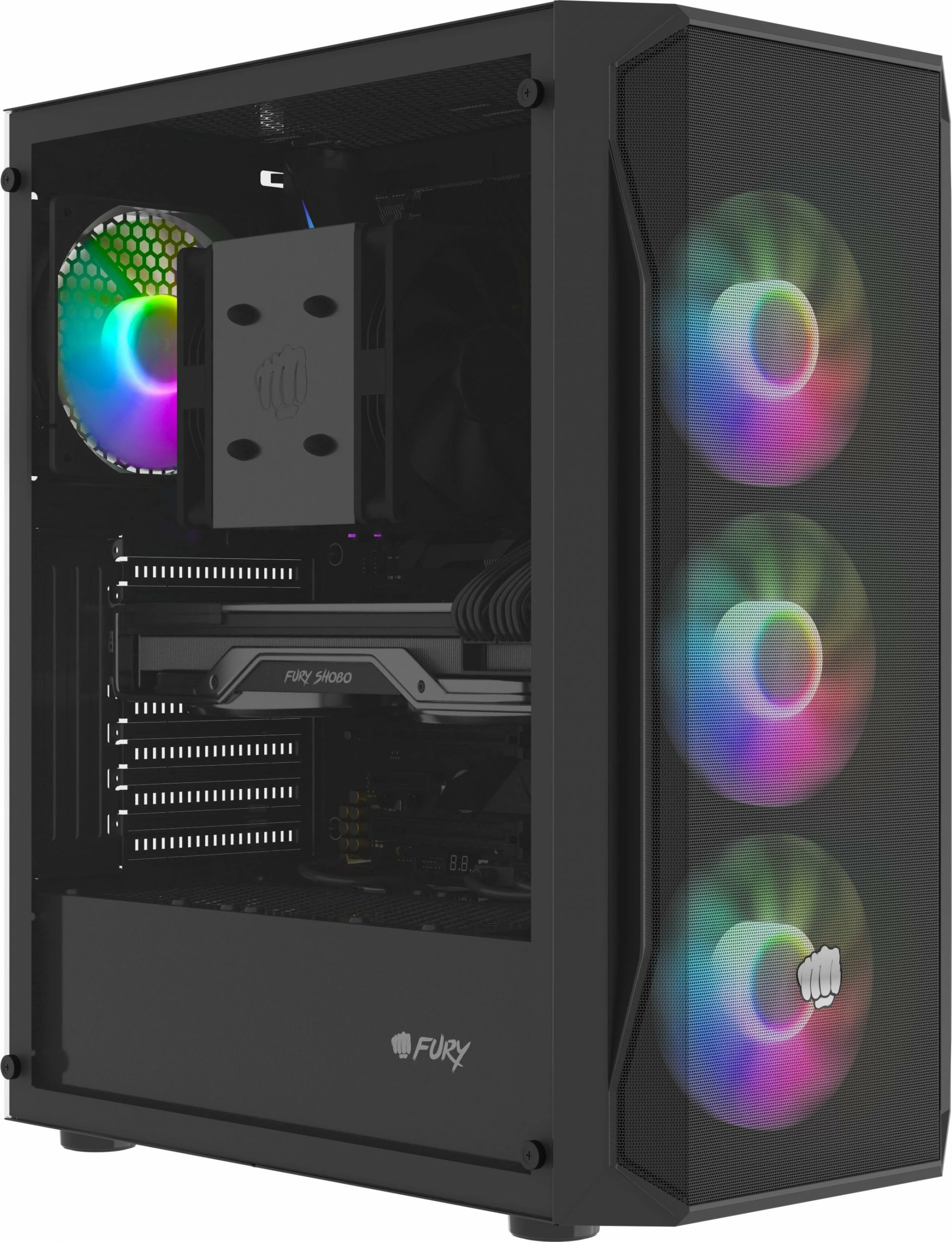 Kasë Fury Shobo SH4F RGB (NFO-2154) Midi Tower, ATX/µATX/Mini-ITX, 4x120mm RGB fan, tempered glass, e zezë