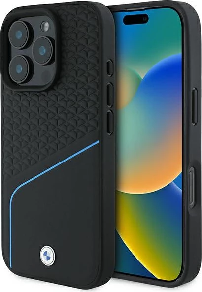 Mbështjellës, BMW, Signature Leather Textured & Line MagSafe, për iPhone 16 Pro, i zi