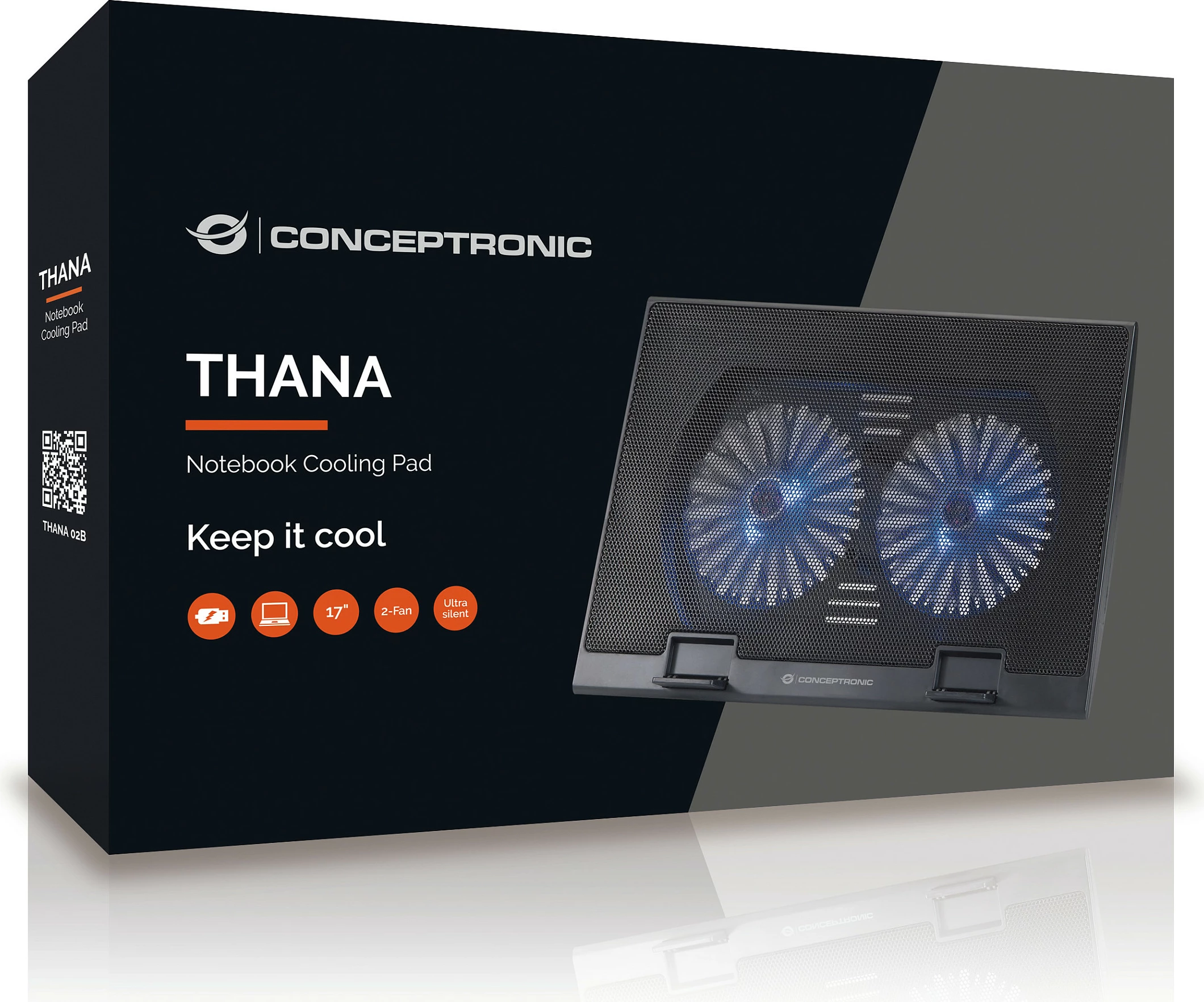 Pad ftohës laptopi Conceptronic 2-Fan, USB-A 2.0, deri 17 inç, zi
