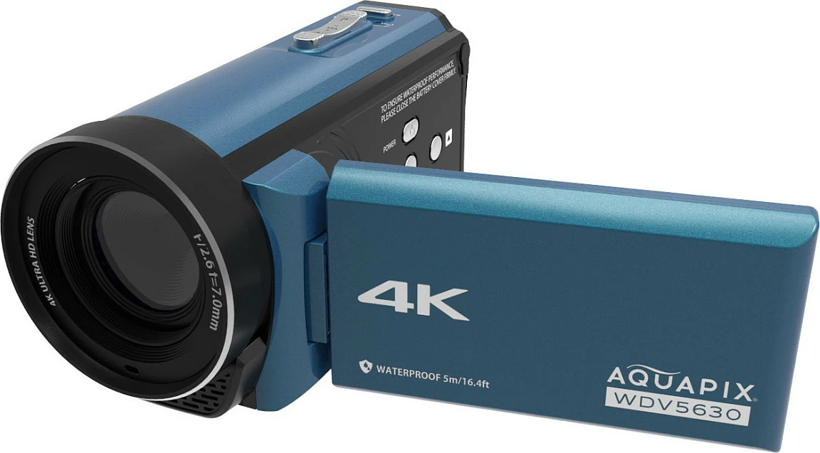 Kamerë video nënujore EasyPix Aquapix WDV5630, 4K Ultra HD, 13 MP, ekran 3", waterproof 5 m, 18x zoom, blu-gri