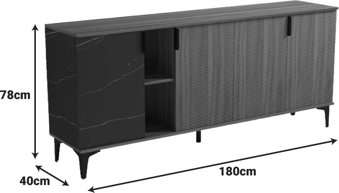 Bufe Riba, pamje arre dhe mermeri të zi, 180x40x78cm