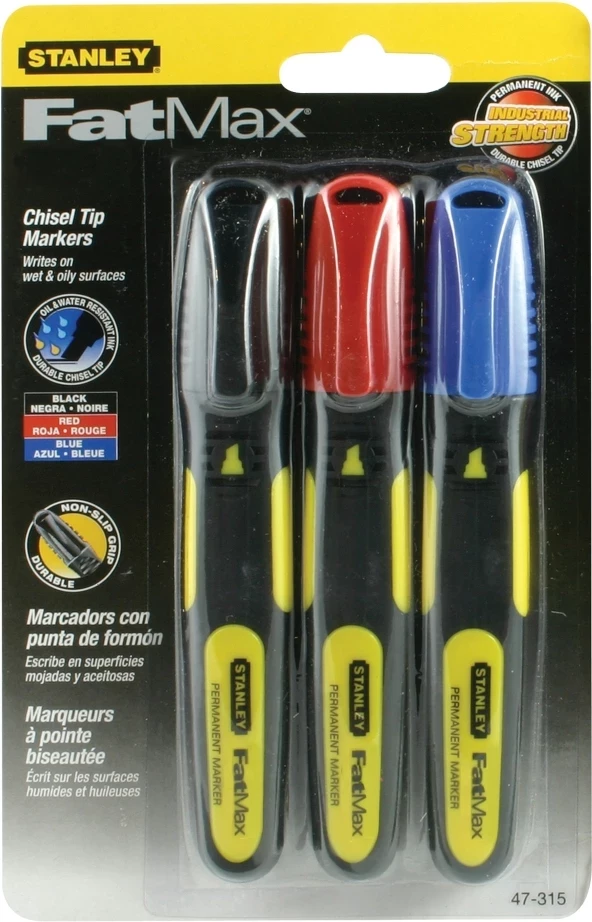 Flomaster permanent Stanley FatMax Xtreme 0-47-315, majë daltë, set 3 ngjyra (zi/kuqe/blu)