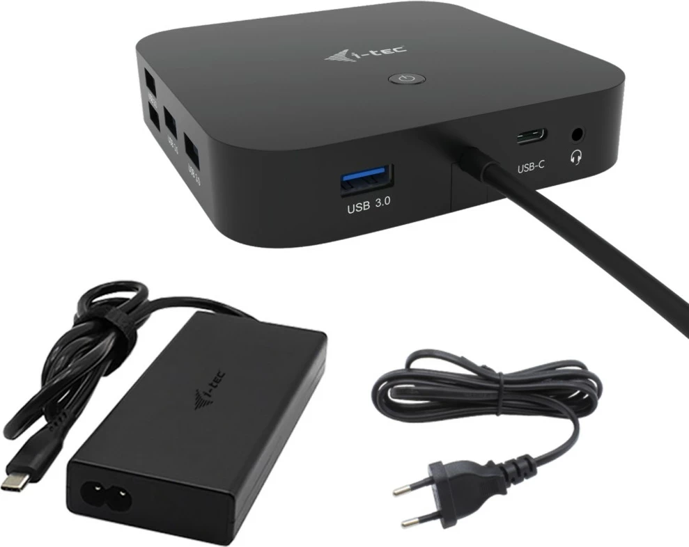 Docking station I-Tec USB-C HDMI Dual DP, 100W, me adapter universal, e zezë