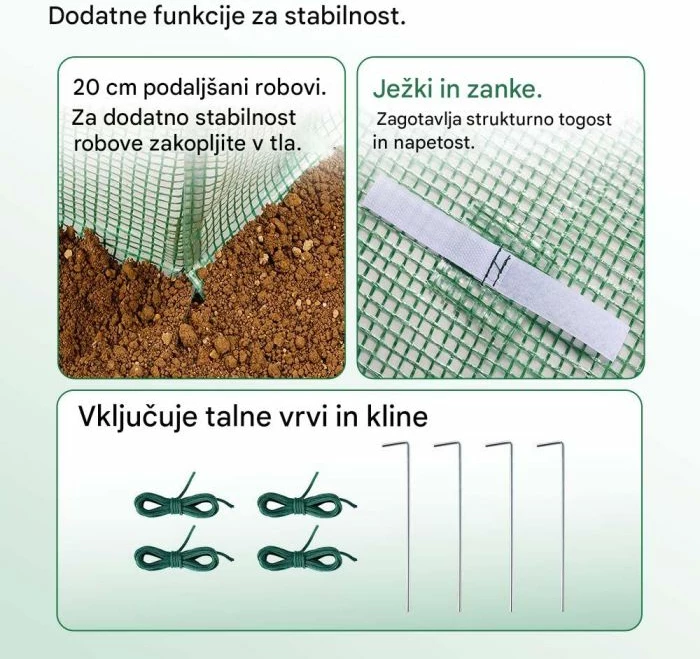 Serë tunel VONHAUS 2502067 200x200x300 cm, mbulesë PE 140 g/m², kornizë çelik i galvanizuar, set me 4 kunja + 4 litarë, e gjelbër