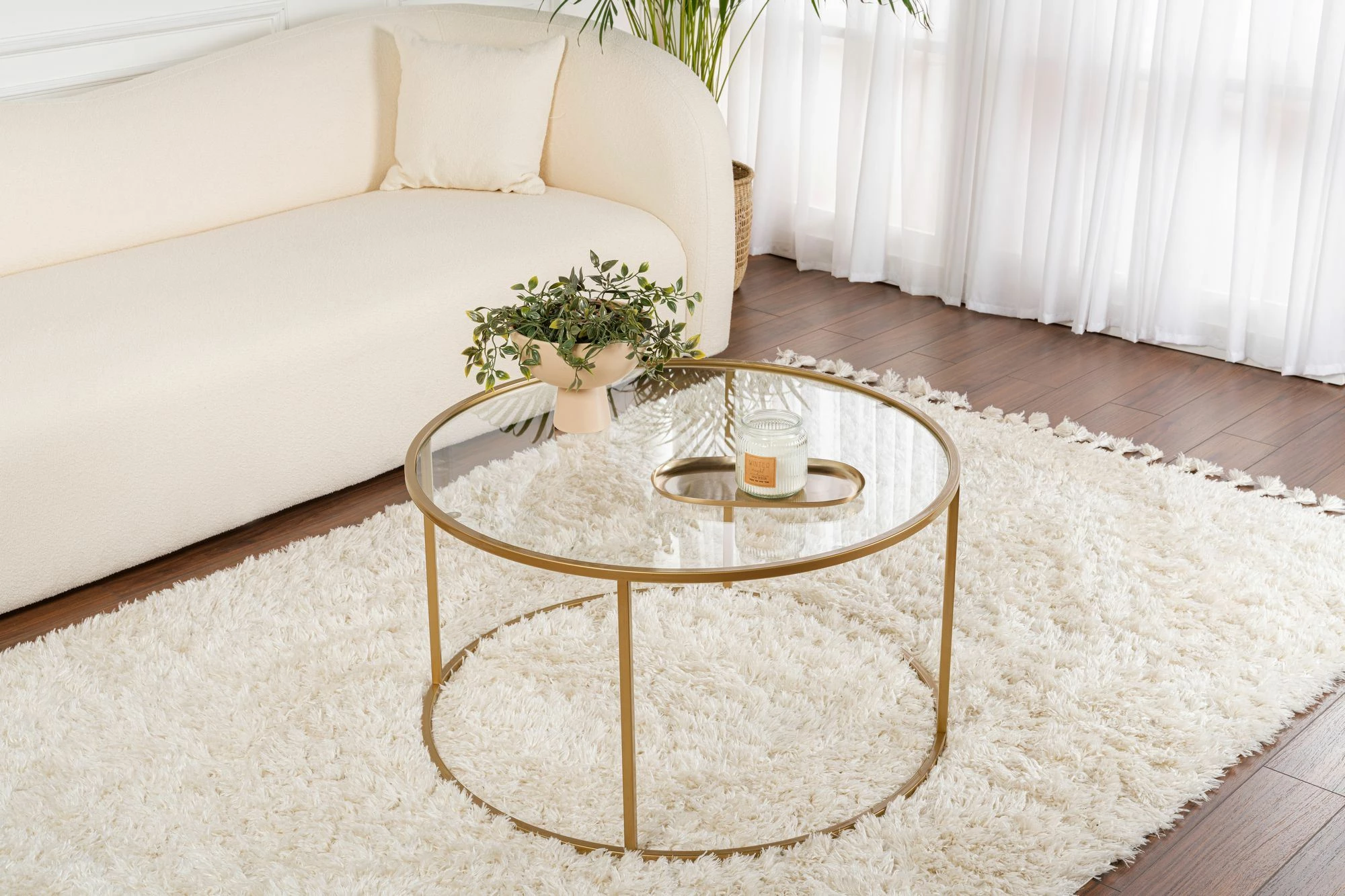 Tavolinë kafeje Hanah Home, ngjyrë ari, xham transparent, 80cm