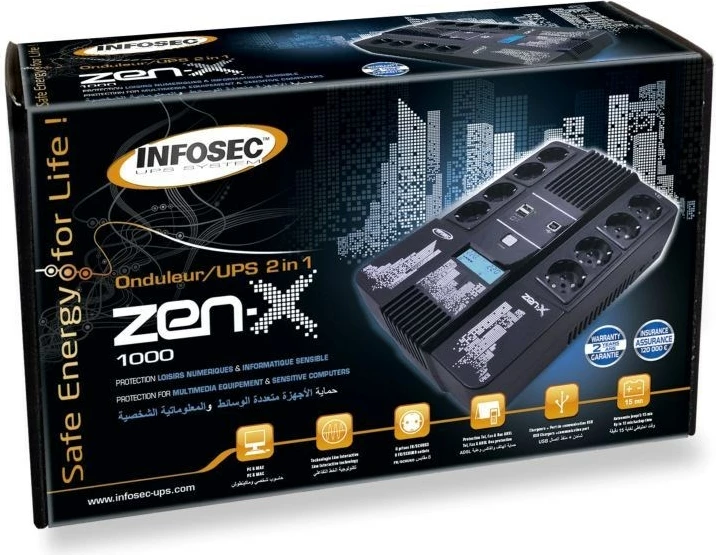 UPS Infosec Zen-X 1000, 1 kVA, 600 W, 8 dalje AC, E zezë