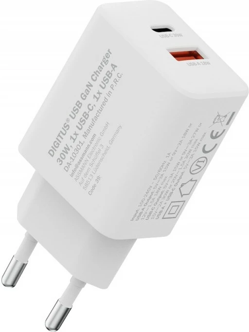 Karikues rrjeti Digitus DA-10301 GaN 30W, 1x USB-C, 1x USB-A, i bardhë