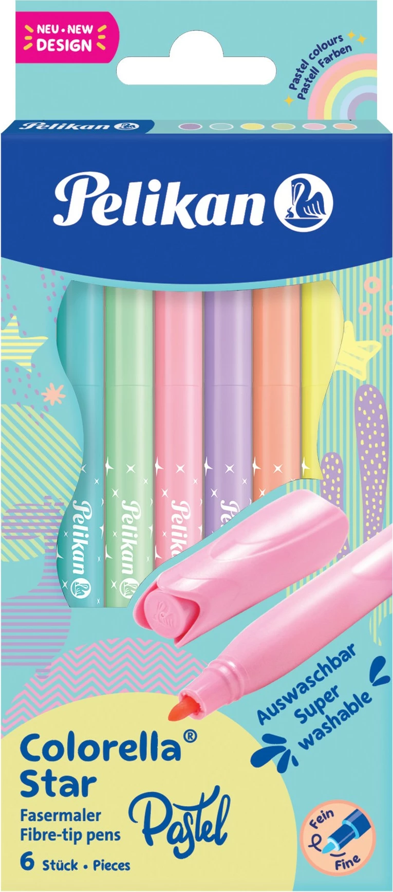 Set lapsa me majë fibrash Pelikan Colorella Star Pastel, 6 ngjyra, fine, multikolor