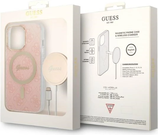Set mbështjellës Guess GUBPP13XH4EACSP me karikues wireless për iPhone 13 Pro Max, rozë