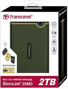 Hard disk i jashtëm Transcend StoreJet 25M3G 2TB, USB 3.1, jeshil ushtarak