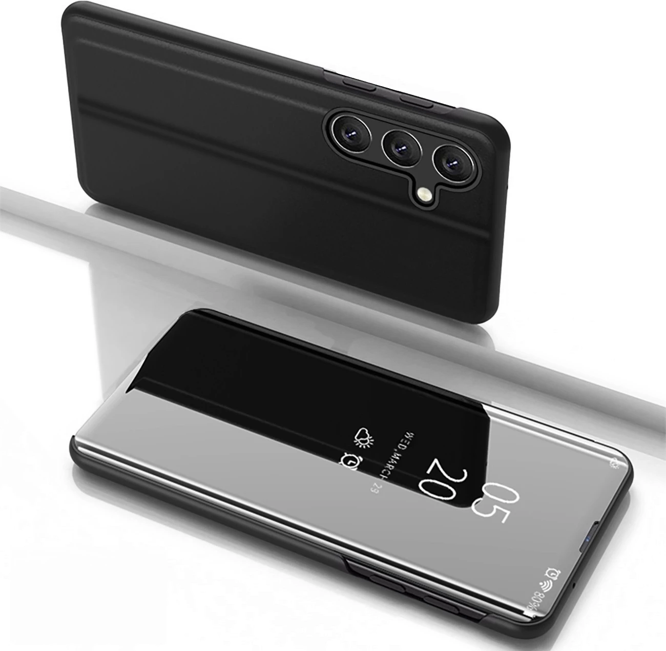 Mbështjellës Hurtel Clear View Case për Samsung Galaxy S25+, e zezë