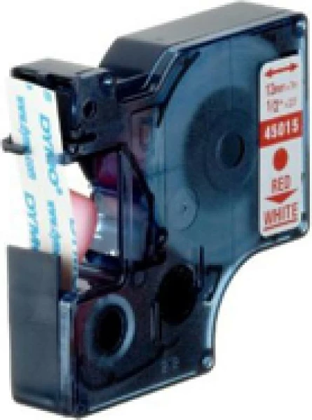 Kasetë etiketimi Dymo D1 45015 12 mm x 7 m, e bardhë me tekst të kuq