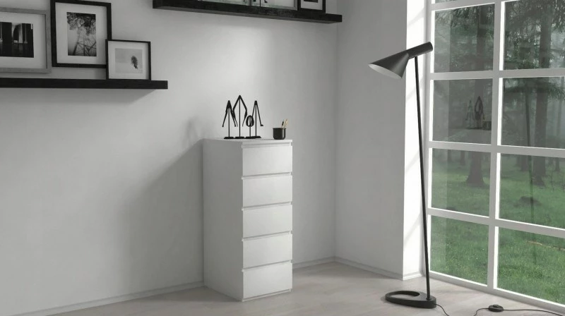 Komodinë 5 sirtarësh W5, e bardhë