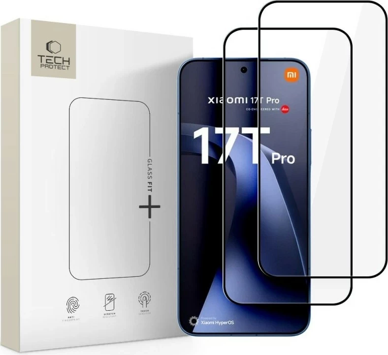 Mbështjellës xhami Tech-Protect Glass Fit+ për Xiaomi 17T Pro, 2 copë, e zezë