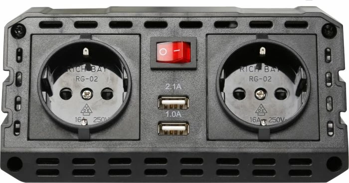 Inverter BRUNNER Zing 600, 600 W, valë sinusoidale e modifikuar, 230 V, USB 5 V/3.1 A, argjend/zi