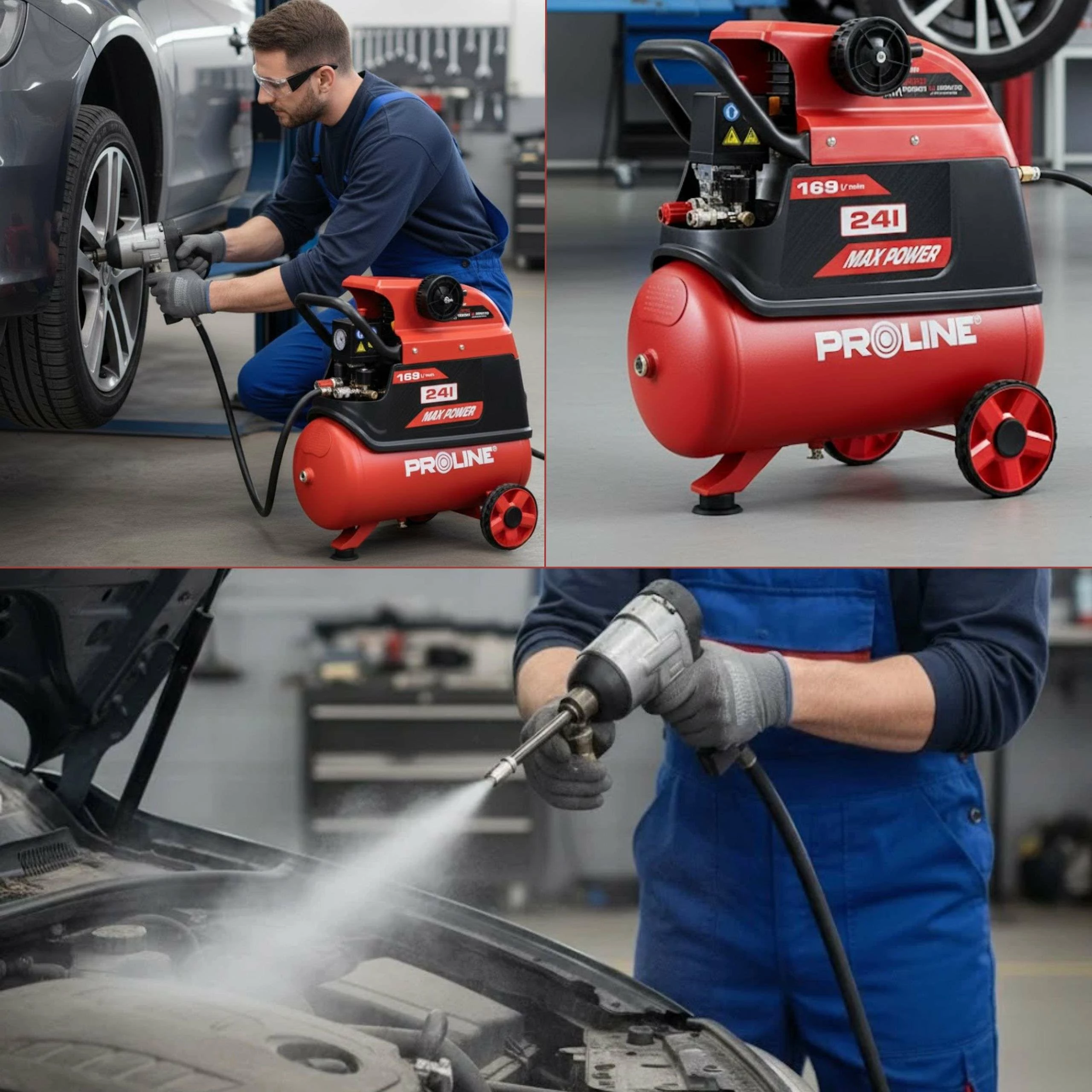 Kompresor ajri me vaj PROLINE P200001 24L 1500W/2HP 8 bar 169 l/min, set me aksesorë