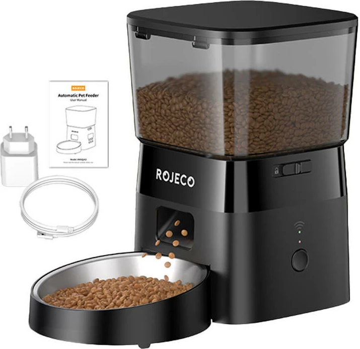 Ushqyes automatik për kafshë Rojeco RWSQ-12 2L WiFi, kontroll me aplikacion, tas inox, i zi