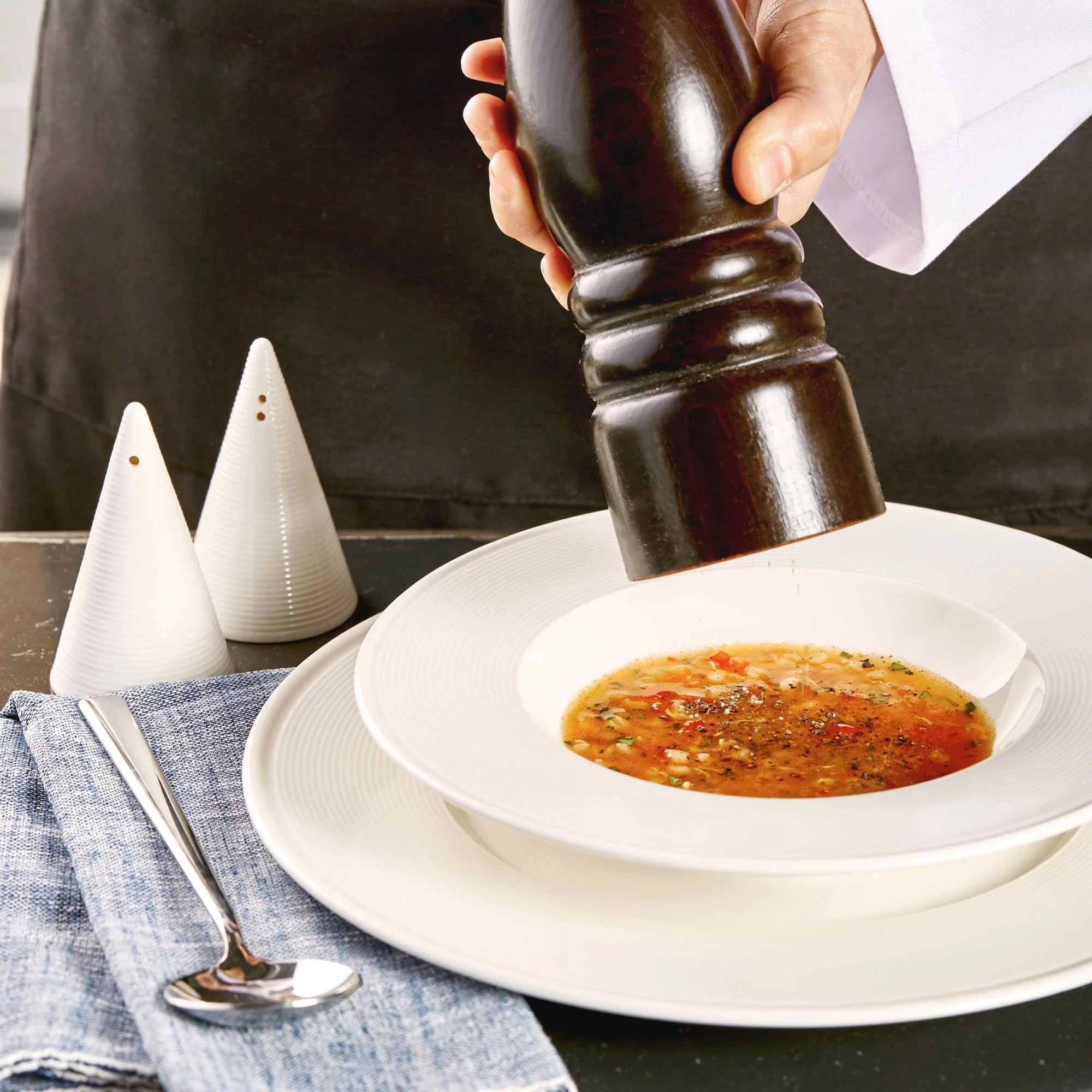 Tas ramen Porland Line 220 mm 820 ml porcelan, krem, set 6 copë