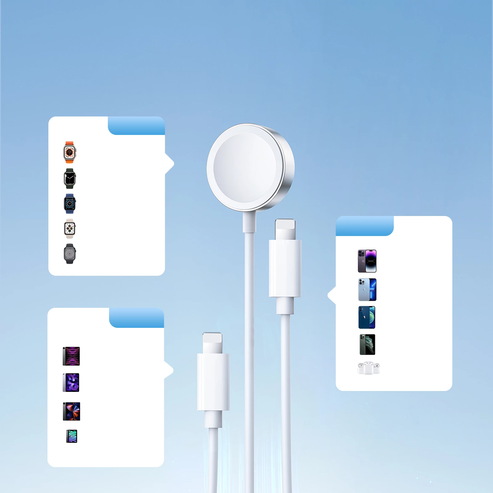 Kabllo karikimi 3-në-1 Joyroom S-IW007, USB-A, magnetik, Lightning, 1.2m, e bardhë