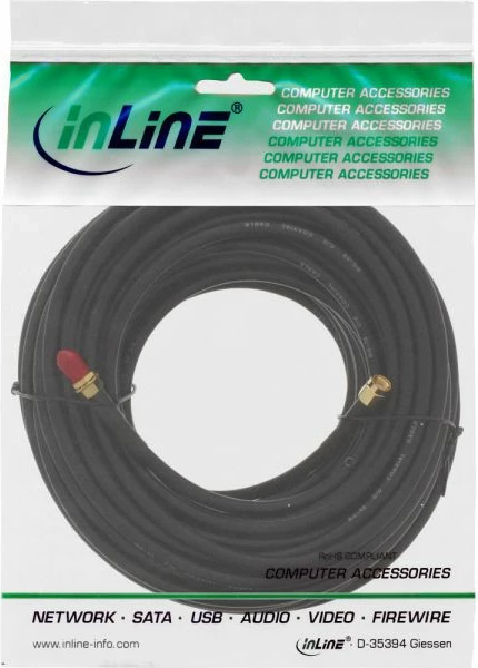 Kabllo WiFi InLine 40860C RP-SMA në RP-SMA 20 m RG58 50 Ohm, e zezë