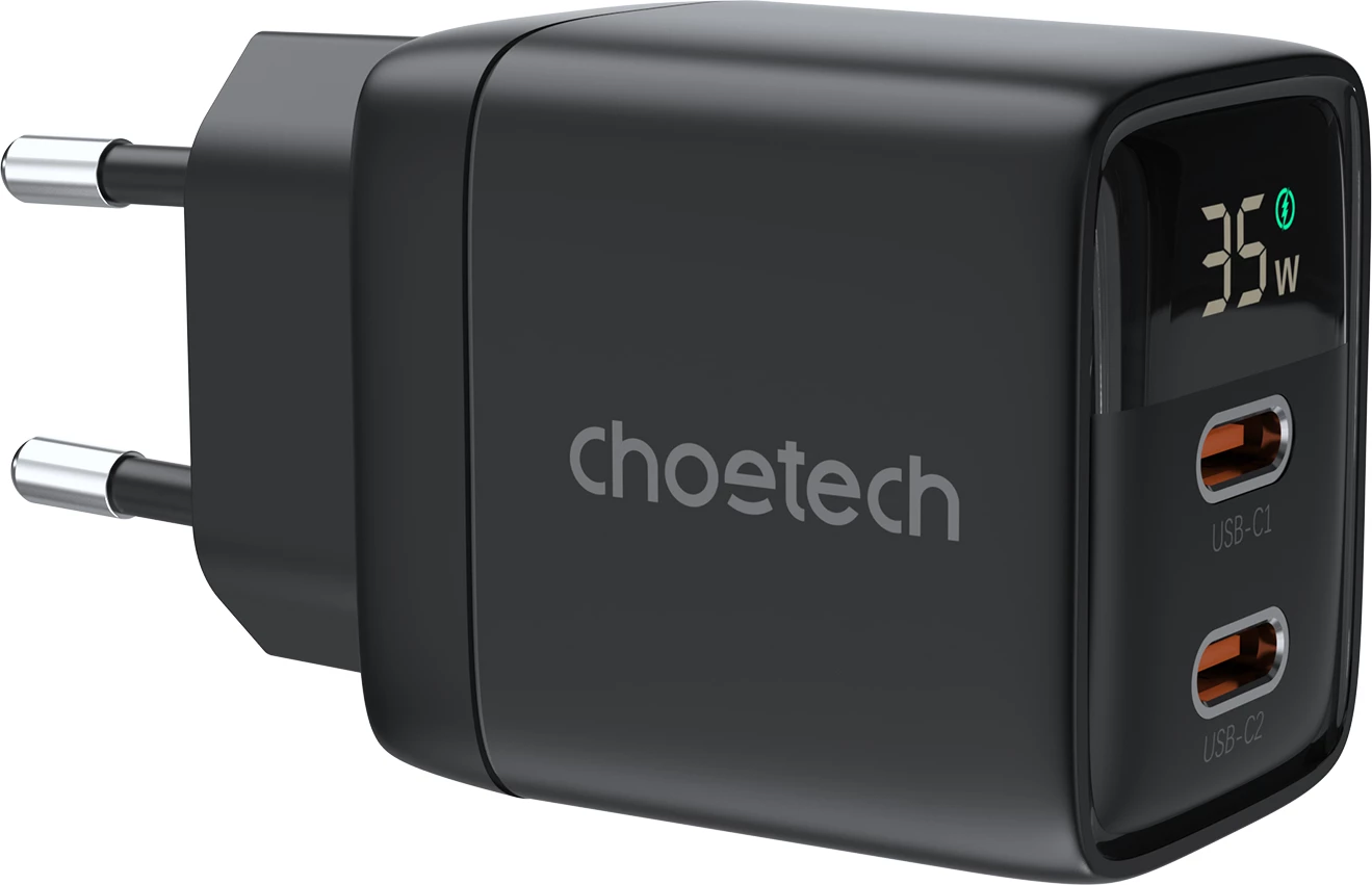 Karikues muri Choetech PD6051, 35W, 2x USB-C, me ekran, zi