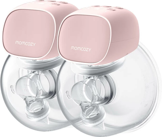 Pompë gjiri e dyfishtë Momcozy S9 Pro, e veshshme, 180 ml, 9 nivele, 2 moda, USB‑C, LED, rozë, set 2 copë