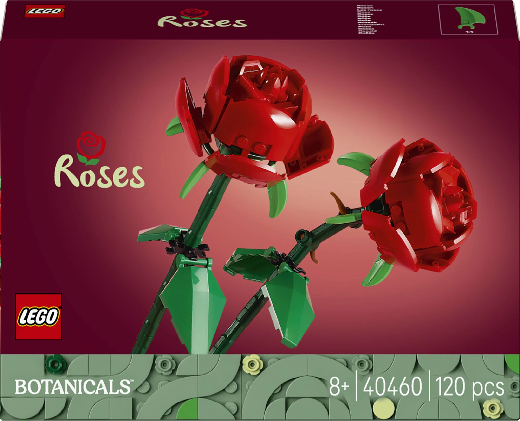 Set ndërtimi LEGO Roses 40460, 120 copë, 8+ vjeç, 2 trëndafila, e kuqe/jeshile