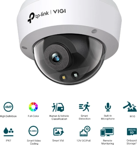 Kamerë rrjeti dome TP-LINK VIGI C240 (2.8mm) 4MP 2560×1440 H.265+ PoE IP67 IK10 Full-Color, e bardhë