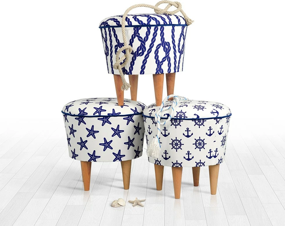 Pouf Atelier del Sofa, Cunda v2, ngjyrë kaltër dhe bardhë