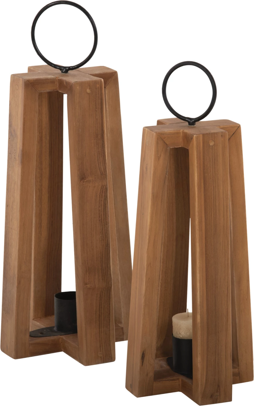 Fenerë për qirinj me doreza unazore FH4276 dru tik natyral 24x24x50-61H cm