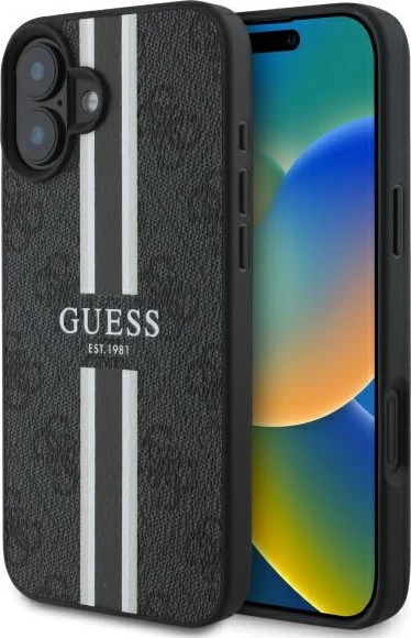 Mbështjellës Guess 4G Printed Stripes MagSafe për iPhone 16, zi