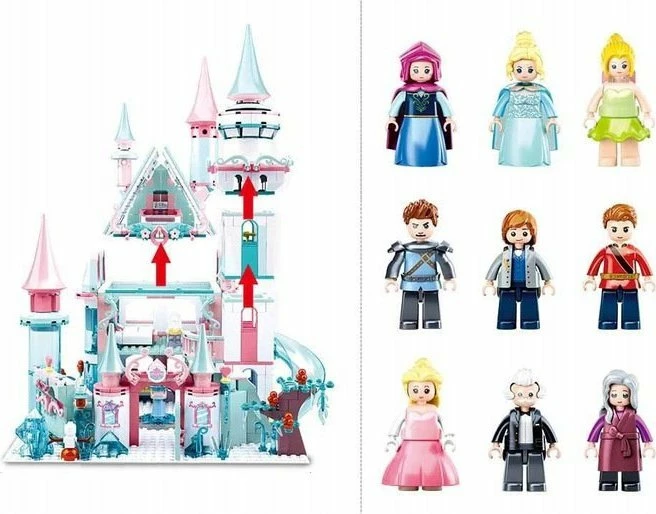 Set blloqesh ndërtimi Sluban Frozen 1324 copë, 9 figura, 6+ vjeç, rozë/blu
