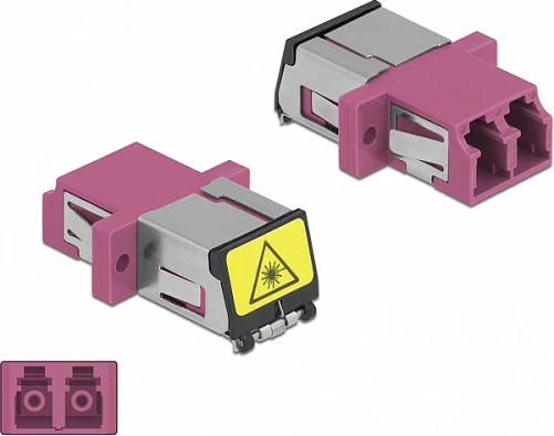Kuplues fibër optike DeLOCK LC Duplex femër në LC Duplex femër, OM4 multimode, me mbrojtje laser, vjollcë