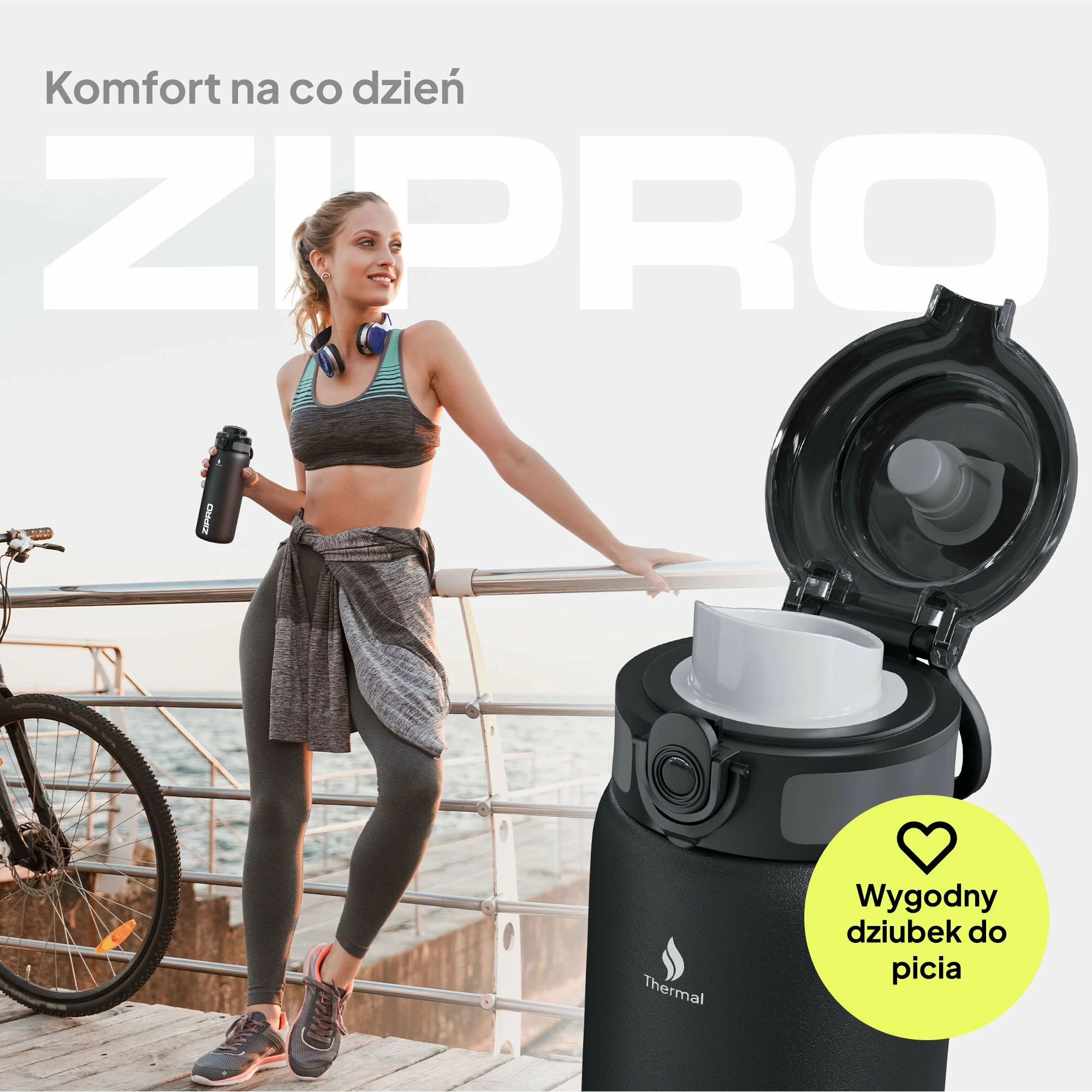 Shishe termike Zipro ZIPRO, 1000 ml, çelik inox 18/8, pa BPA, kundër-rrjedhjes, e zezë