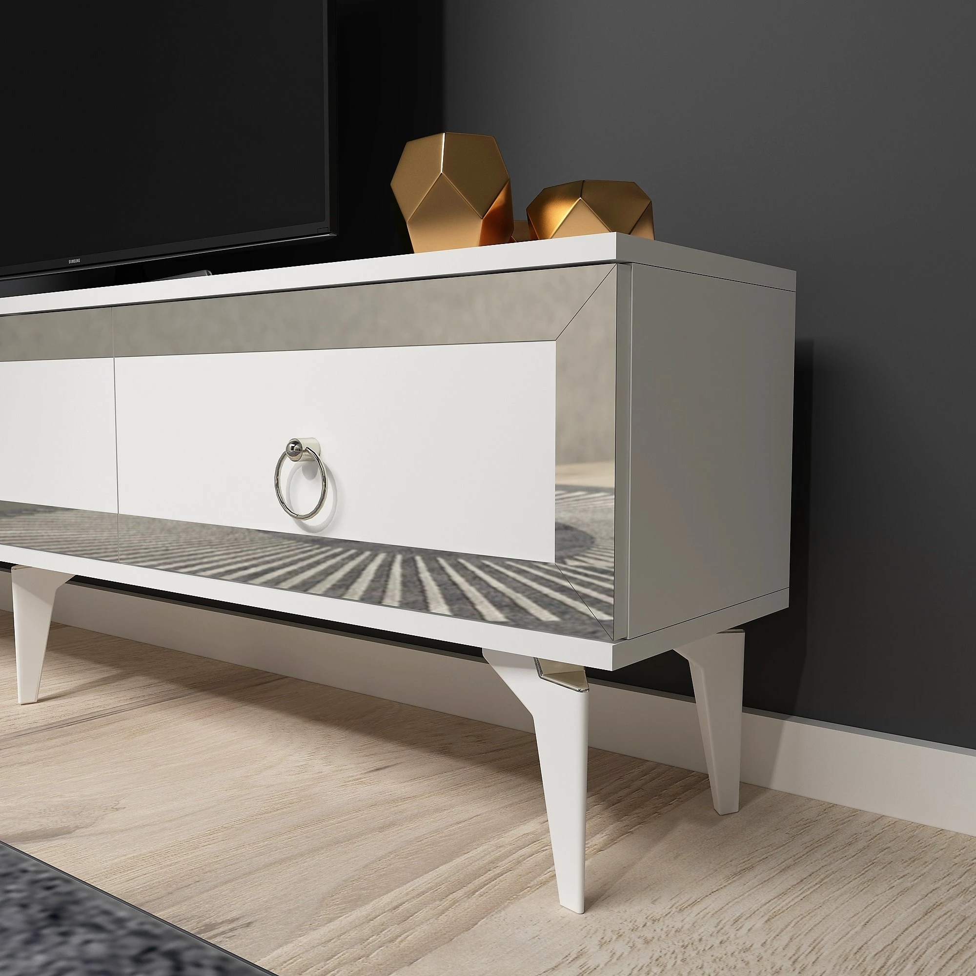 Komodë TV Hanah Home, Ponny, e bardhë, argjend