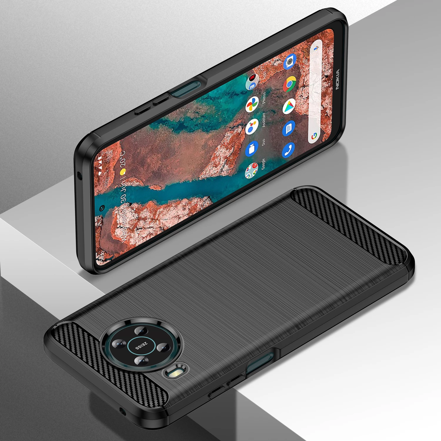 Mbështjellës Hurtel Carbon Case për Nokia X100, i zi
