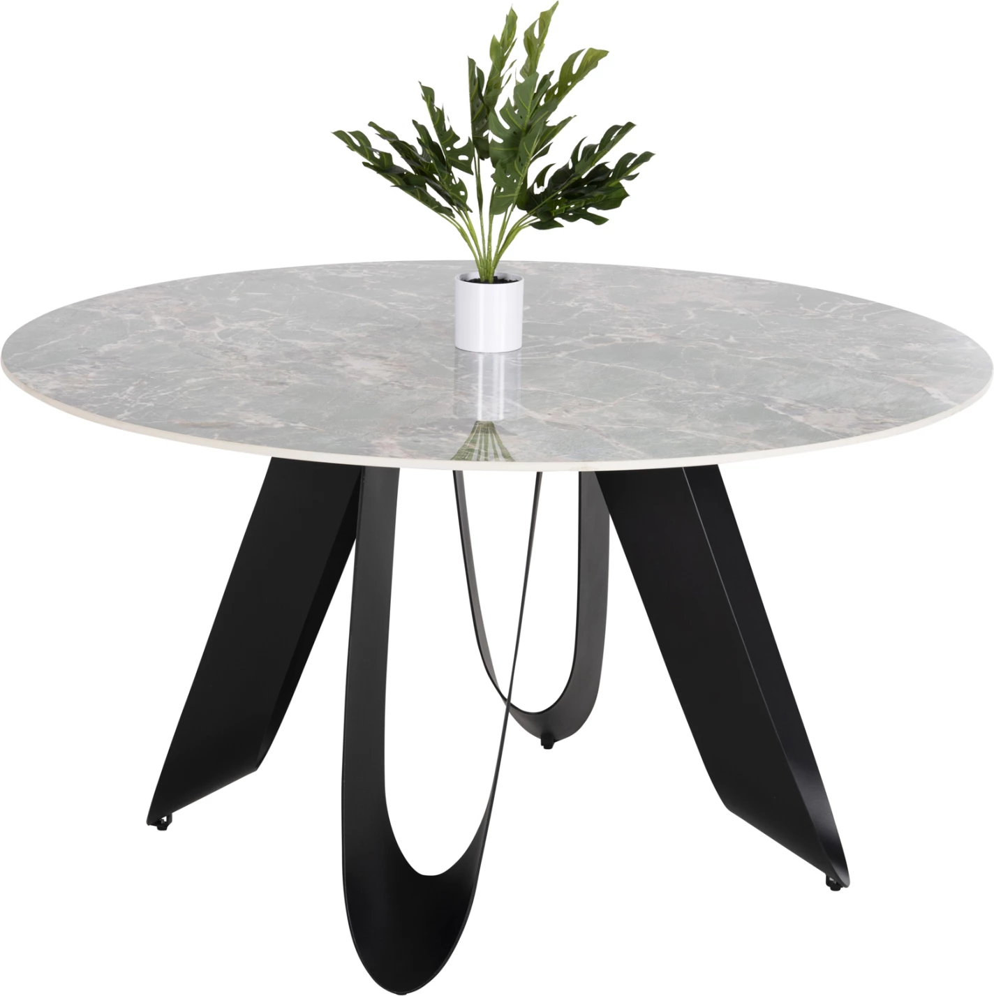 Tavolinë ngrënieje e rrumbullakët ZOD FH9852.03 sipërfaqe qeramike gri mermer-këmbë metalike të zeza Φ135x74Hcm