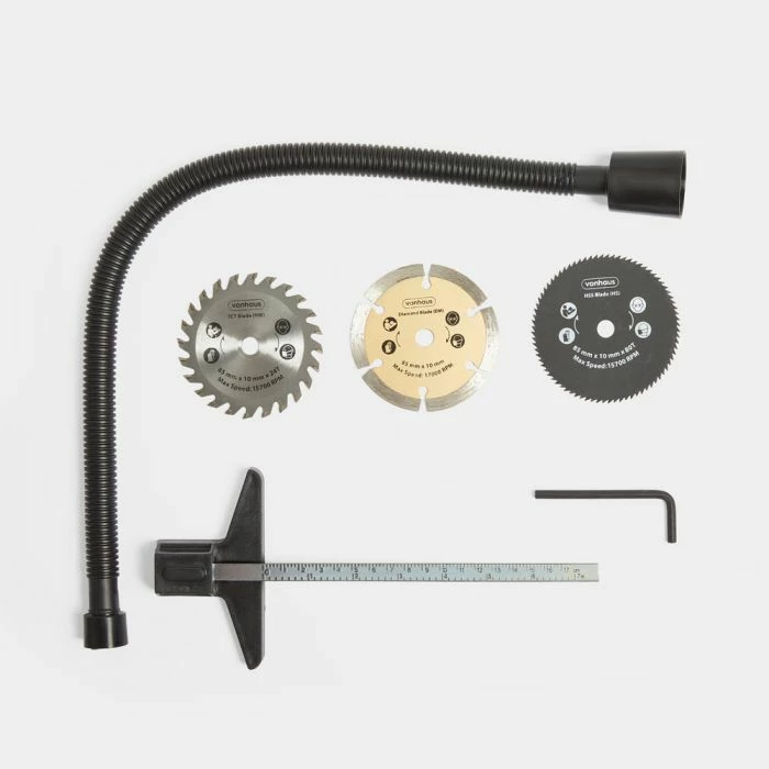 Mini sharrë rrethore VONHAUS 3500253 550W, set me 3 tehe + çantë, e zezë/gri