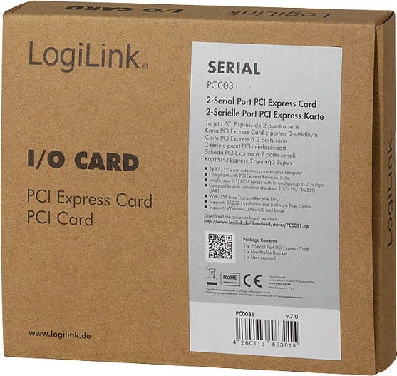 Kartë PCI-Express LogiLink, 2x portë seriale (DB9/RS-232)