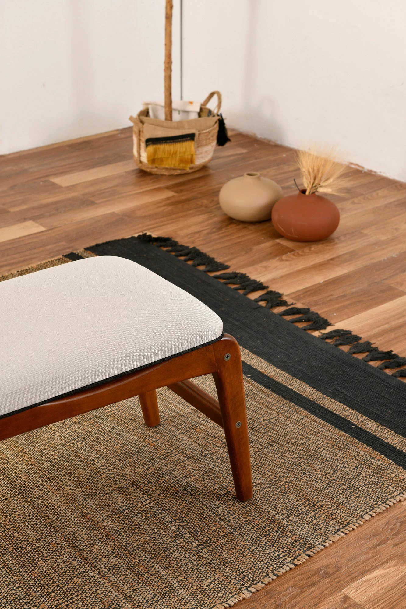 Bank Hanah Home, Touch, dru ahu, ngjyrë arre dhe krem, 120x40x45cm
