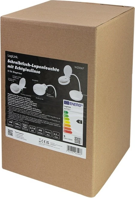 Lupë ndriçuese me bazë LogiLink WZ0067, 8/36 dioptri, e bardhë