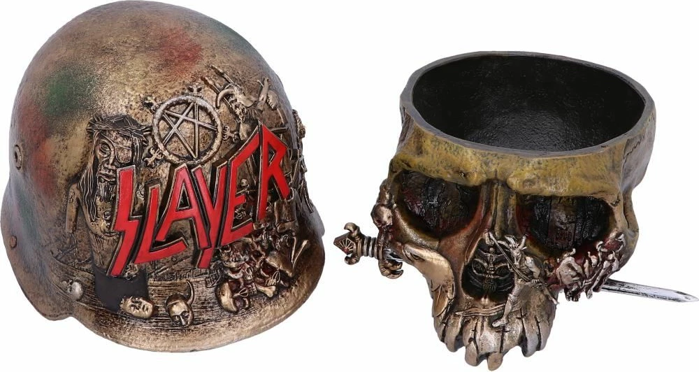 Kuti dekorative Nemesis Now Slayer Skull, rezinë, 17.5 cm, bronzë me të kuqe