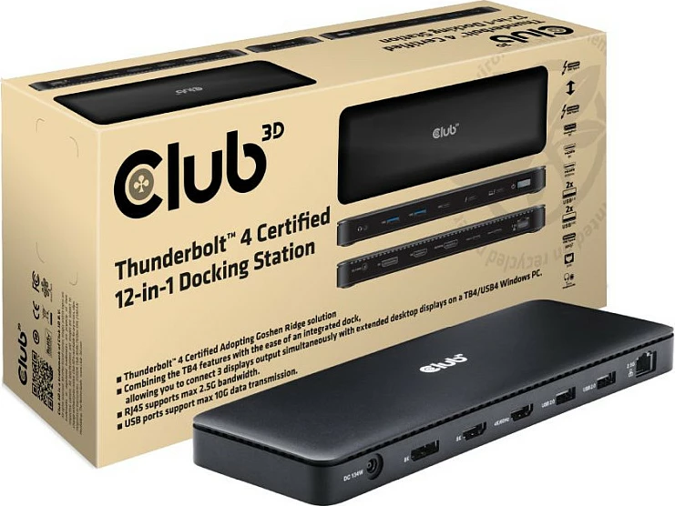 Docking station Club3D Thunderbolt4 12-in-1, universal, 3 ekrane, 0.8m, e zezë