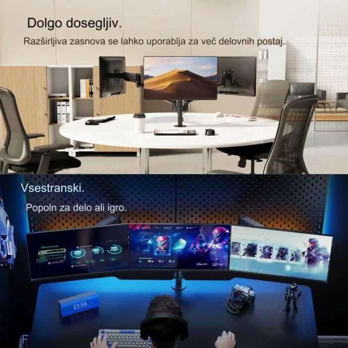 Mbajtës tavoline për 3 monitorë VONHAUS 3000243, 17-27 inç, gas spring, VESA 75x75/100x100, i zi