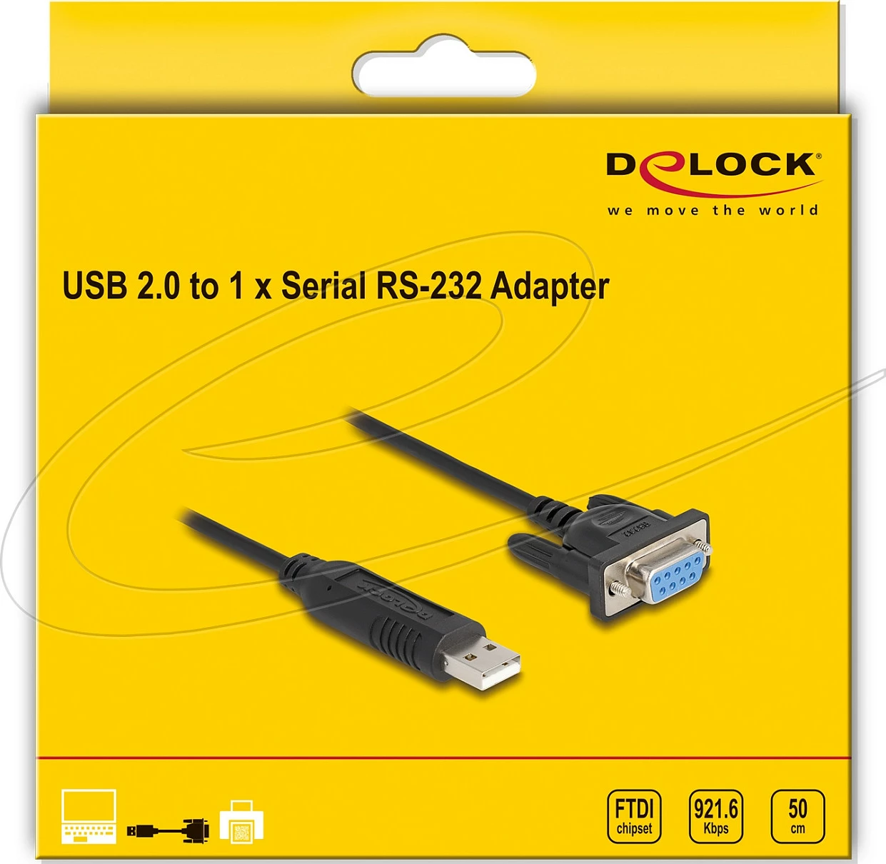 Adapter USB 2.0 në Serial RS-232 DeLOCK, DB9/Sub-D 9-pin femër, 50 cm, i zi