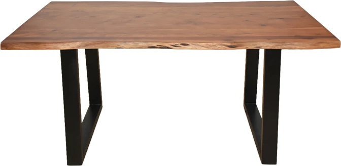 Tavolinë Miles, dru akacie masiv, trashësi 3.7-4cm, ngjyrë arre, këmbë metalike të zeza, 140x80x76cm