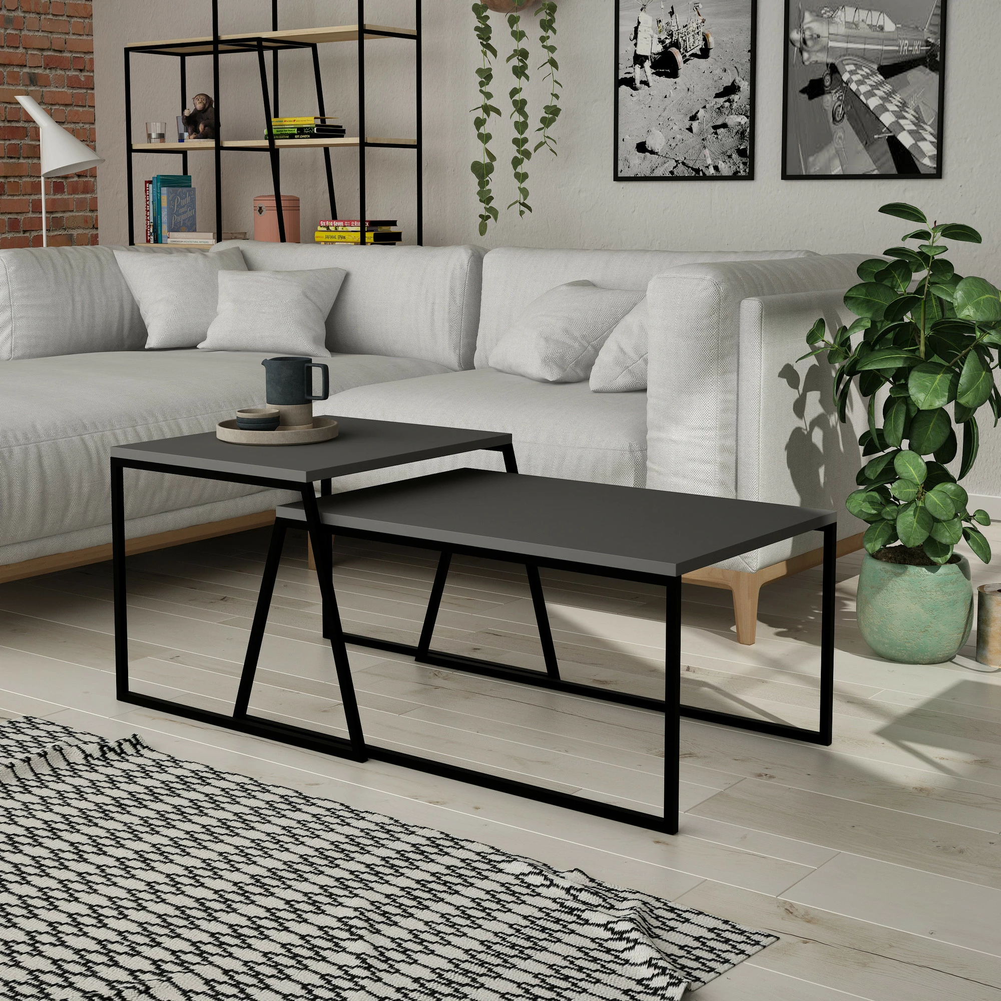 Set tavolinash kafeje Skye Decor, ngjyrë antracit